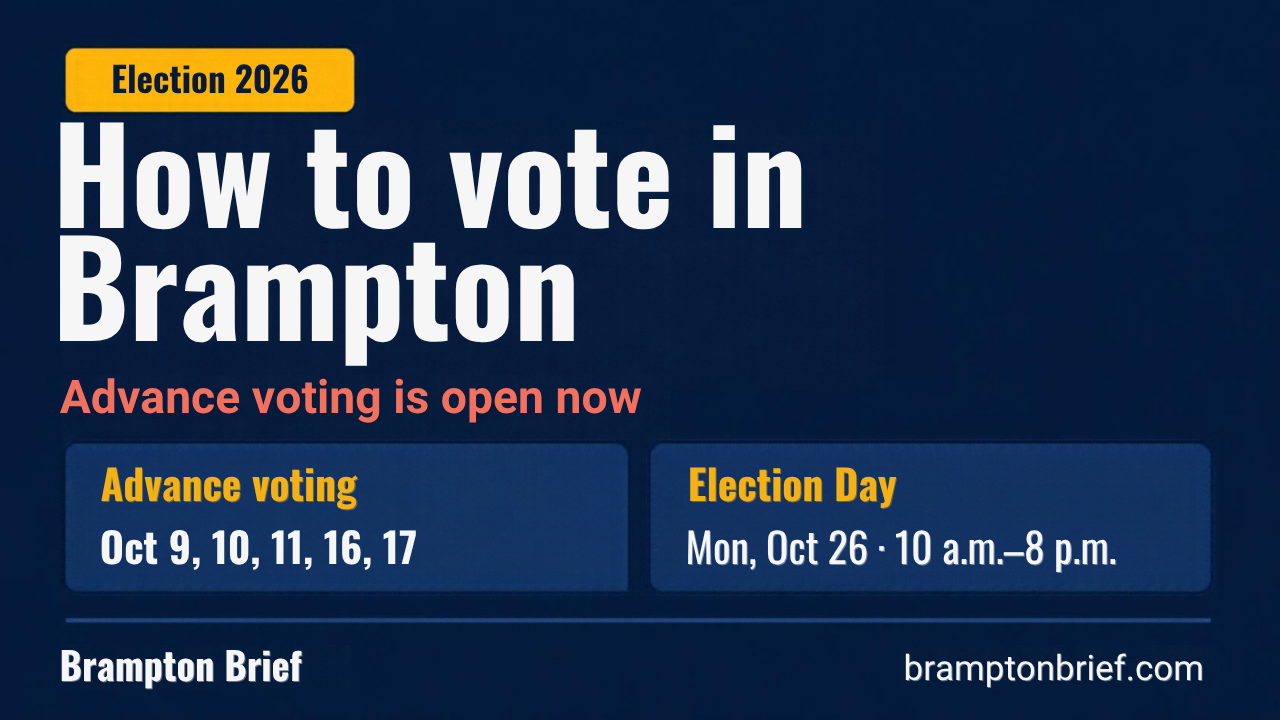 How to vote in Brampton 2026: advance voting and Election Day dates.