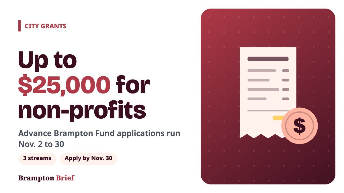 Advance Brampton Fund 2027 cover: grants up to $25,000 for non-profits, apply November 2 to 30