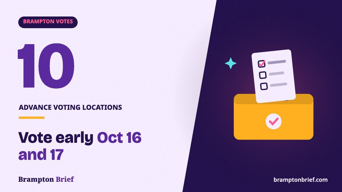 Brampton Brief cover showing 10 advance voting locations in Brampton on October 16 and 17