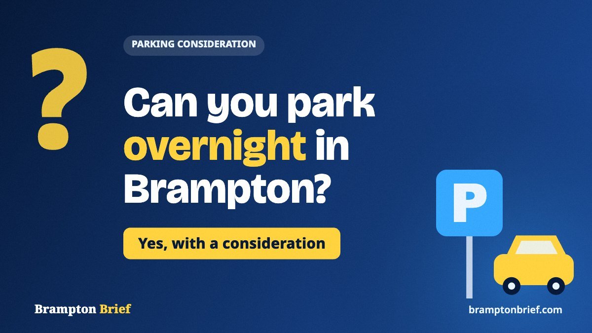 Brampton Brief cover asking whether you can park overnight in Brampton, answered yes with a parking consideration