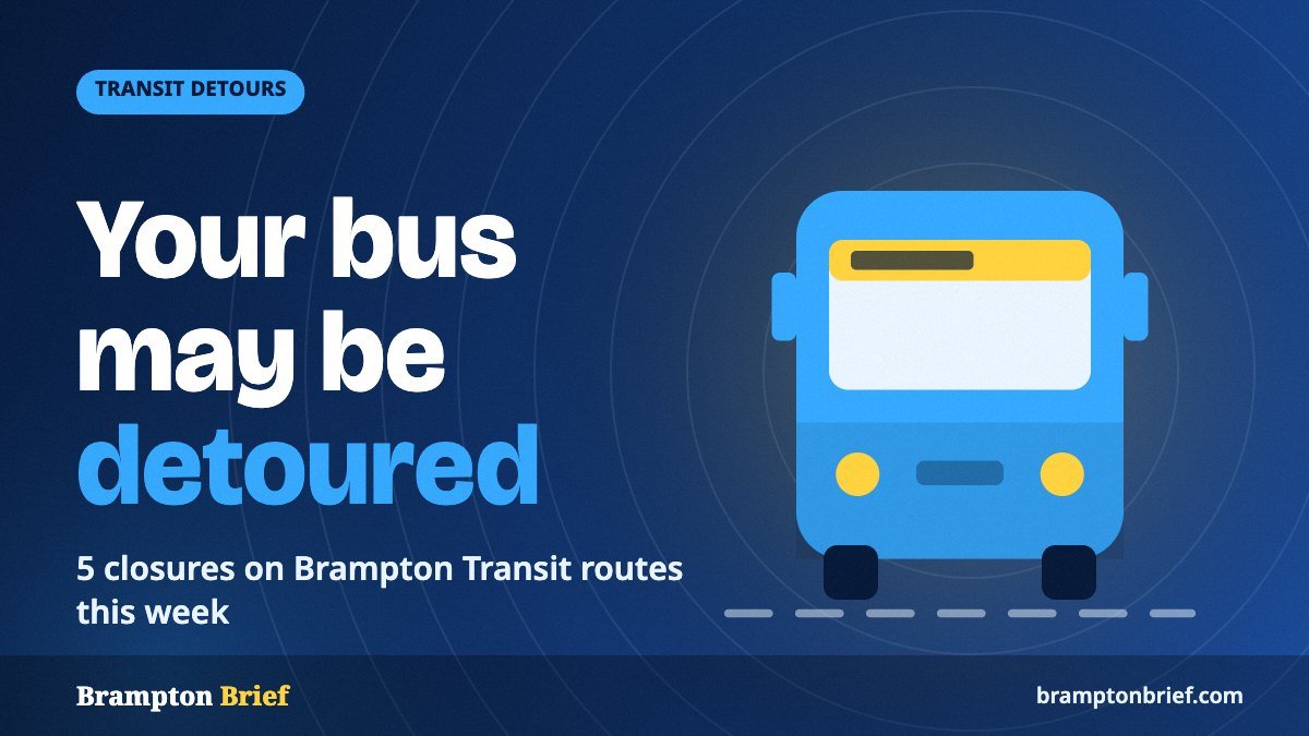 Illustration of a Brampton Transit bus with the headline Your bus may be detoured