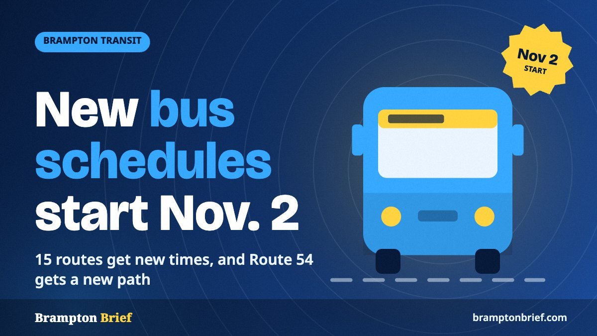 Brampton Transit service changes cover showing a bus illustration and the November 2 start date